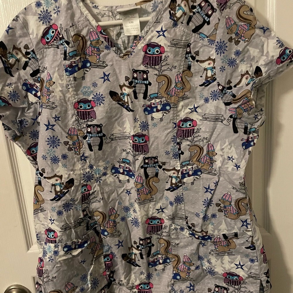 Scrub Top Winter Animals